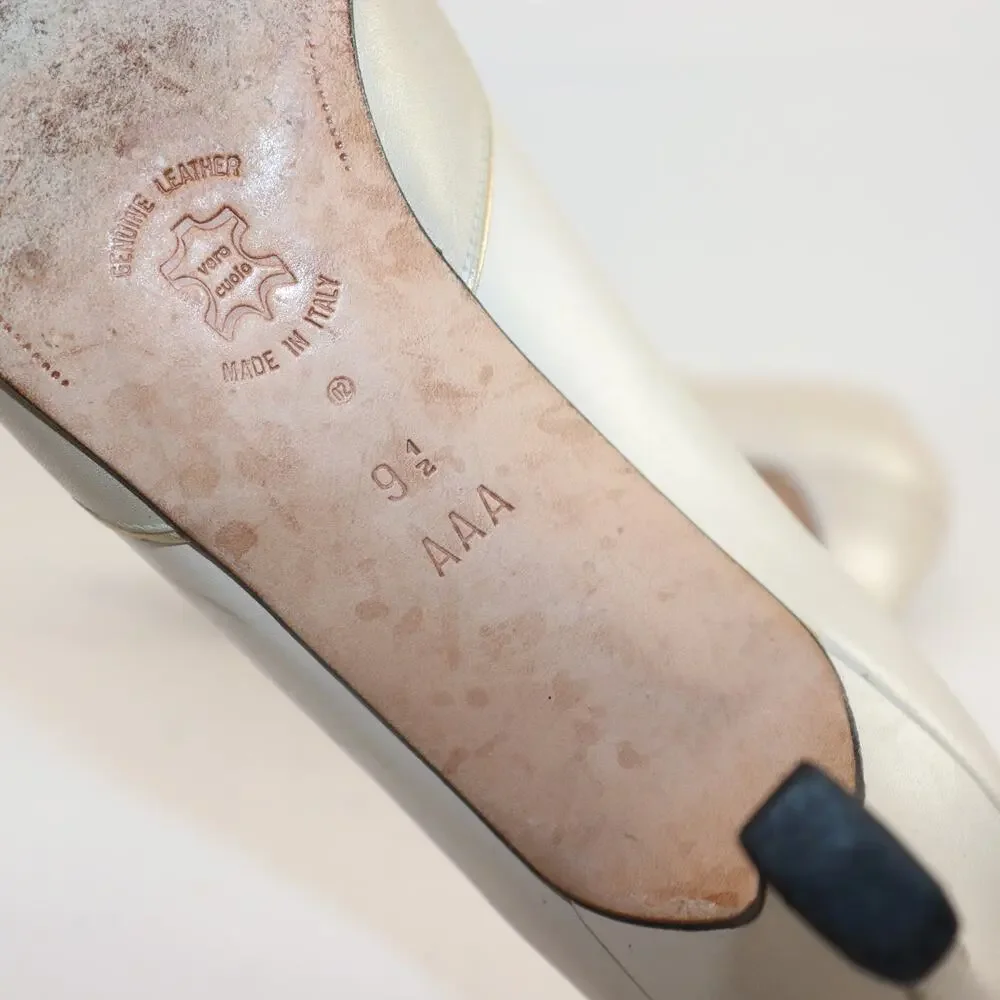 Vintage Amalfi Cream & Gold Leather Heels – Size 9AAA, Made in Italy